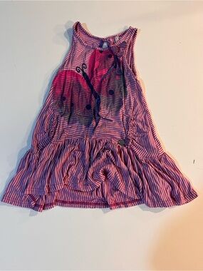 deux par deux Pink and Purple Striped Tank Dress with Butterfly Motif